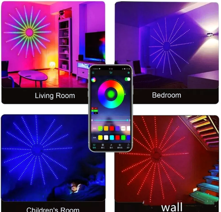 Banda de artificii led RGB, Bomstom, Bluetooth/USB, control prin telecomanda/telefon, sincronizare audio, 200 de efecte lumini dinamice