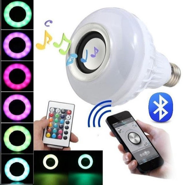 Set 3 x Bec LED Bluetooth cu boxa, lumini si telecomanda